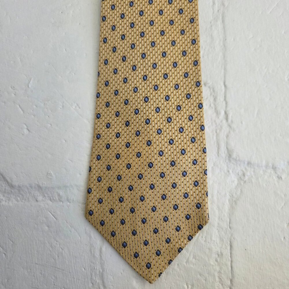 Tommy Hilfiger Mens Tie 100% Silk Yellow Blue Polka Dot Dress Casual Holiday